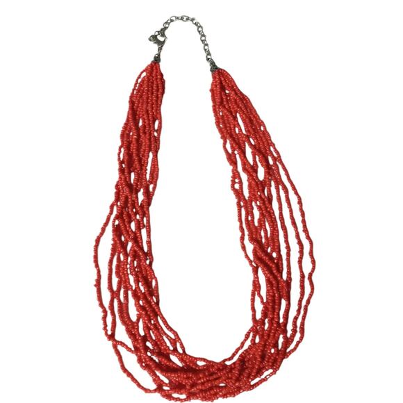 Orange Seed Bead Multistrand Necklace Costume Jewelry Fall Halloween Party - Picture 10 of 14